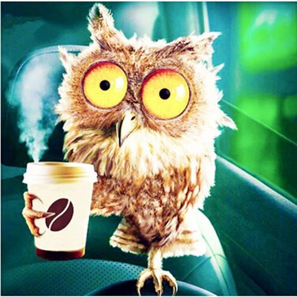 F&S Diamond Painting Store Owl with Coffee 25x25cm