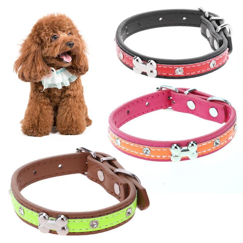 F&S Adjustable PU Leather Collar  for Small Medium Dogs