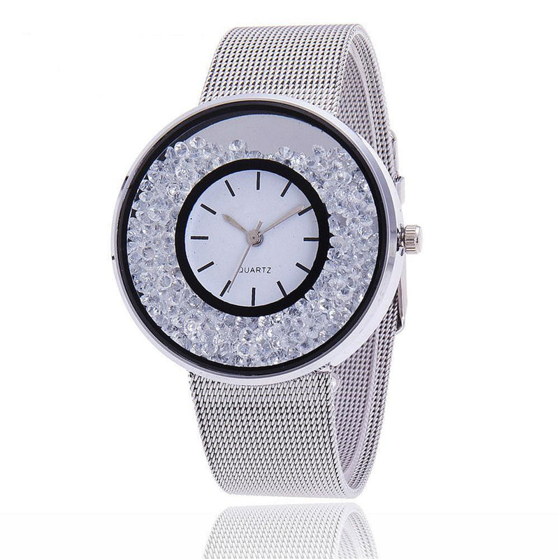 Fashion stainless steel rose gold and silver watch luxury ladies rhinestone watch