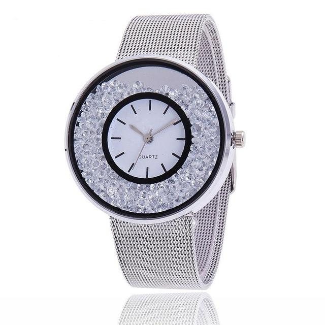 Fashion stainless steel rose gold and silver watch luxury ladies rhinestone watch