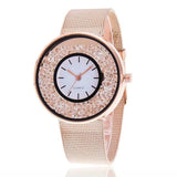 Fashion stainless steel rose gold and silver watch luxury ladies rhinestone watch