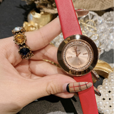 Rhinestone-studded Leather Strap Women's Watch