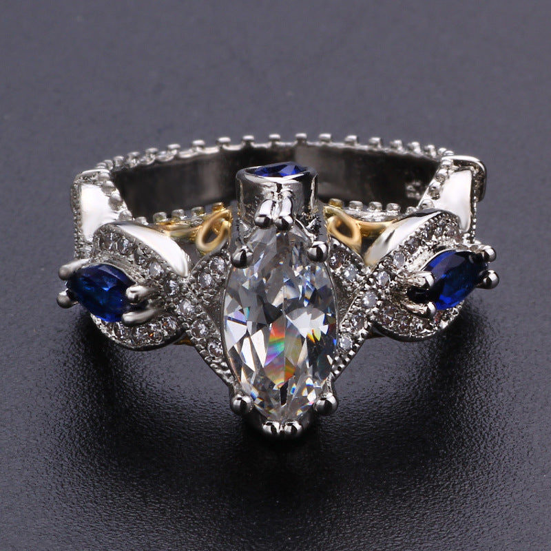 Luxury Inlaid Blue Cubic Zircon Alloy with 18k Gold Ring Plated