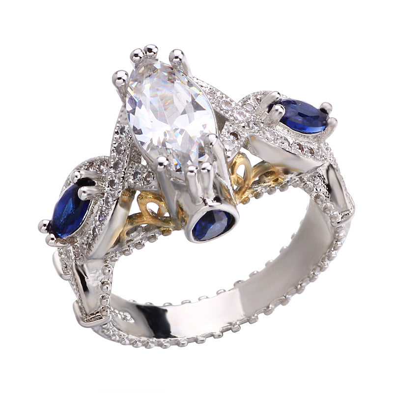 Luxury Inlaid Blue Cubic Zircon Alloy with 18k Gold Ring Plated