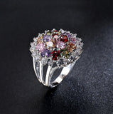 Round Flower Pattern Zircon Ring